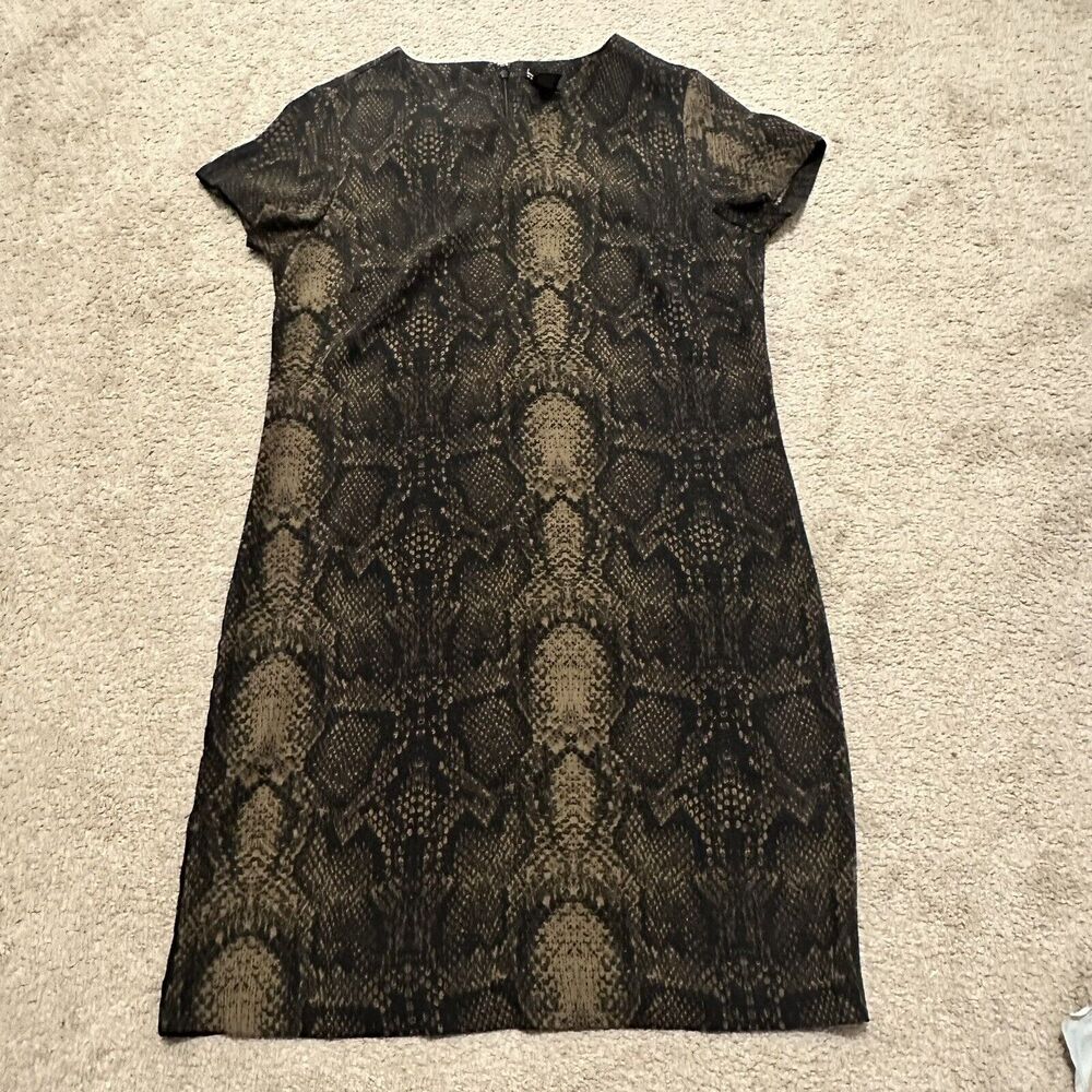 Nicole Miller Women 2 Dress Snake Skin Animal Print Short Sleeve Black Brown